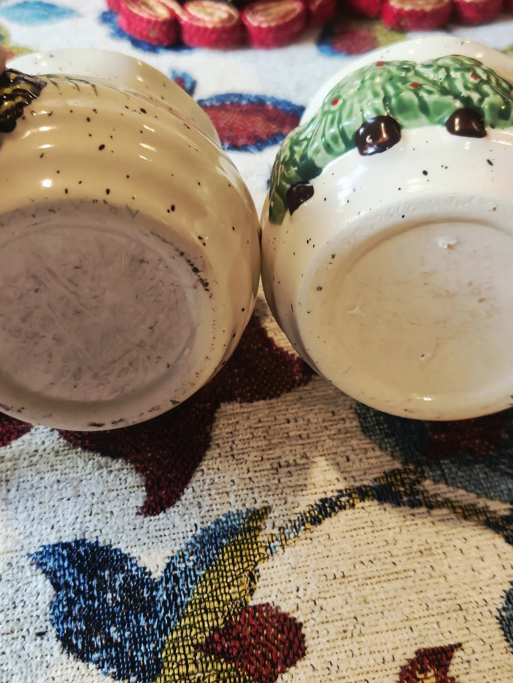 Ceramic Christmas Votive Candle Jar with Pinecone and Tree Motifs